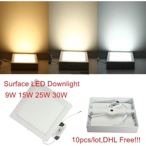 10pcs/lot No cutting LED Ceiling Light 9W 15W 25W 30W Surface Mounted Square Ceiling LED Panel Down Light with driver AC85-265V
