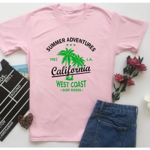 Graphic Tees for Women Cotton Short Sleeve Tee Woman T-Shirts Female Shirt Tops Summer Adventure West Coast Beach Surf Tree
