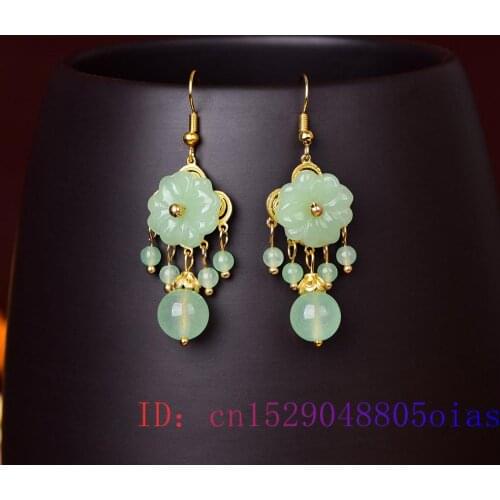 Green Jade Flower Earrings Jewelry Natural Charm 925 Silver Chalcedony Zircon Gifts Gemstone Amulet Fashion Women Crystal