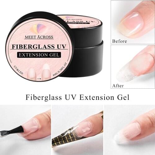 MEET ACROSS Fiber UV Gel Polish Fiberglass Extension Building Nail Gel Repair Broken Nail Soak Off UV Gel Extend Nail Tips