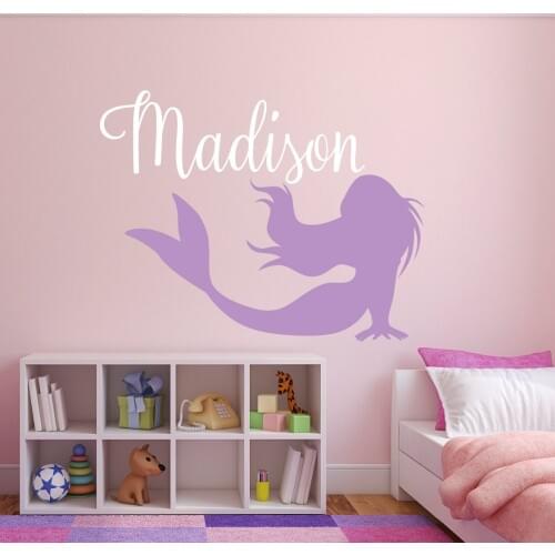 Custom Name Mermaid Vinyl Wall Stickers For Kids Room Princess Girls Bedroom Wall Art Decals Nursery Wall Art Mural A044