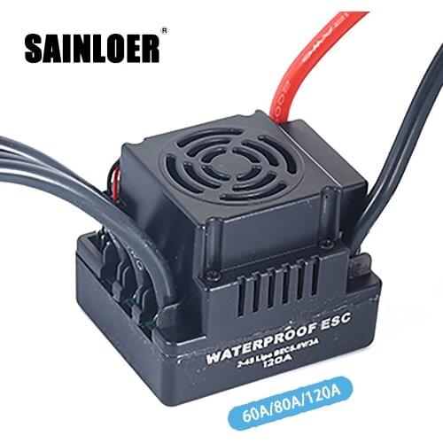 SAINLOER Waterproof ESC 60A 80A 120A S-80A S-120A Brushless ESC Electric Speed Controller with 5.5V/3A BEC for 1/8 1/10 RC Car