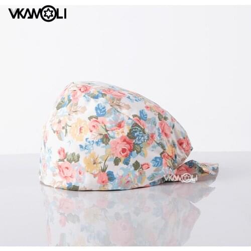 Clearance High Quality Flower Printed scrubs caps for Women scrubs hat Elastic Caps