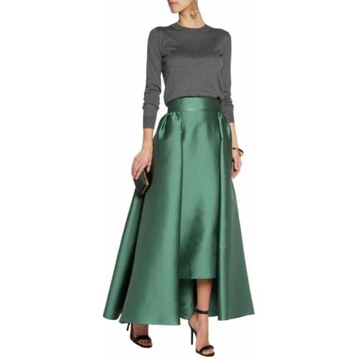 Vintage Green 2017 Ankle Length Satin Skirts For Women To Formal Party High Quality Skirt Maxi Plus Size Custom Made Zipper