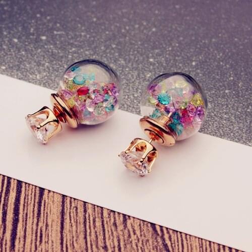 Fashion Korean Elegant Ladys Elegant Kpop Cute Pink Rhinestone Crystal Beads Zircon Round Ball Glass Woman Stud Earrings