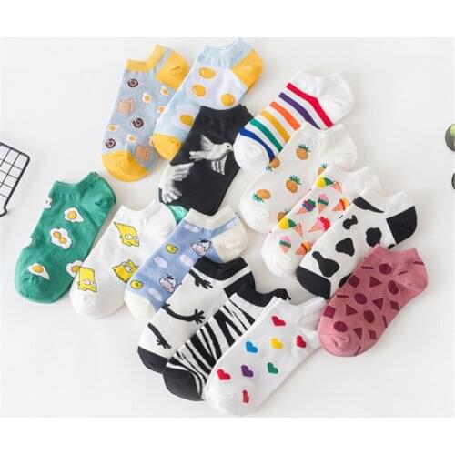 RANMO Spring and summer WomenSocks Cartoon InvisibleBoat Colour Socks Fashion School ins Harajuku Socks