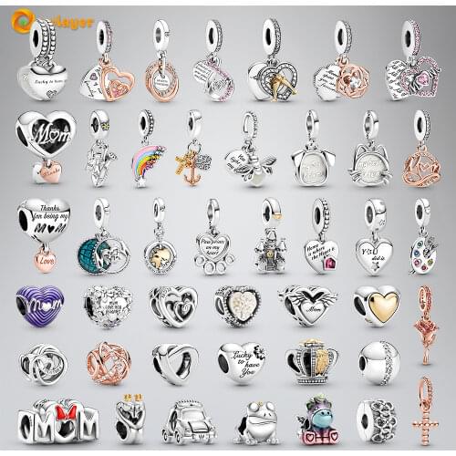 Volayer 925 Sterling Silver Bead Family Mum Love Heart Mother charms fit Original Pandora Bracelets Women Jewelry Mother Gift