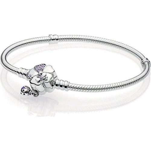 Authentic 925 Sterling Silver Moments Wildflower Meadow Fashion Bracelet Fit Pandora Women Bead Charm Bangle Gift DIY Jewelry