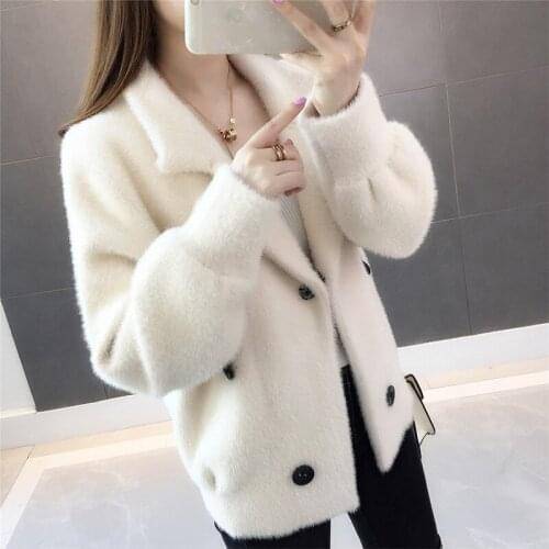 Womens double-breasted sweater velvet sweater coats and jackets women woolen jacket short sweater sweater coat