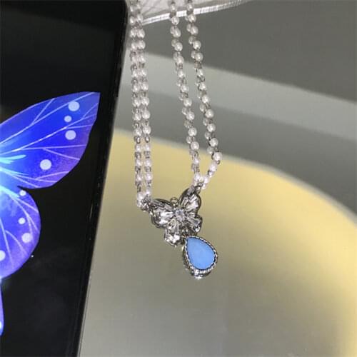 Hot Sale Butterfly Vintage Multi-Layer Necklace For Women Baroque Blue Pendants Clavicle Chain Fashion Bohemian Prom Accessories