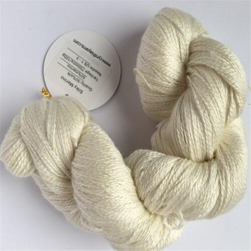 1kg/lot Undyed Natural silk merino Fingering 2ply Yarn for handknitting
