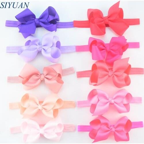 10pcs/lot Boutique Girl Elastic Headband Glued with 4.5 Inch Grosgrain Ribbon Bows Neon Color Available FDA93