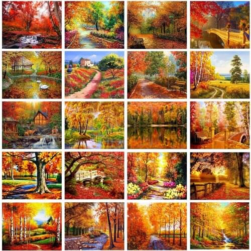 14/18/16/22/25ct Landscape Maple Forest Water Road Sun DIY Home Decor Gift Embroidery Picture cross stitch kit