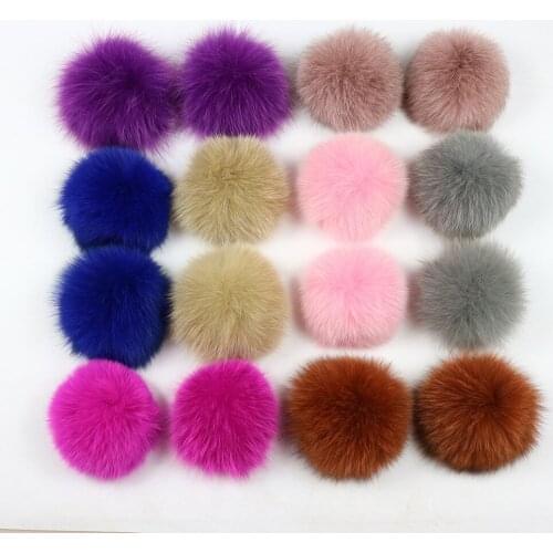 2 piece 10 cm Natural Real Fox Fur Ball Pom Poms Fluffy Fur Pompom DIY Women Kids Winter Hat Skullies Beanies Knitted Cap F28