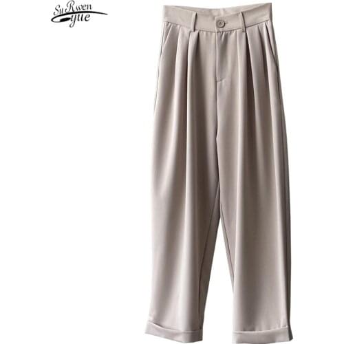 2021 Autumn Spring Fashion New Pants for Women Casual Suit Pants Korean Style Ankle-length High Waist Loose Straight Pants 16328
