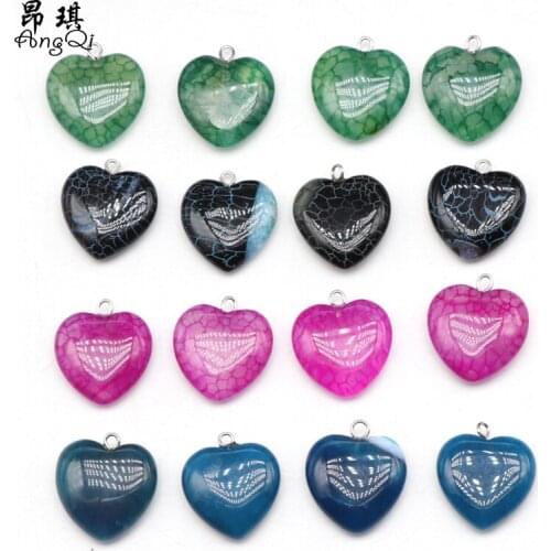 5pcs/set 20mm Natural Stone Dragon-Vein Agates Heart-Shaped Pendant For Jewelry Making DIY Necklace Accessories