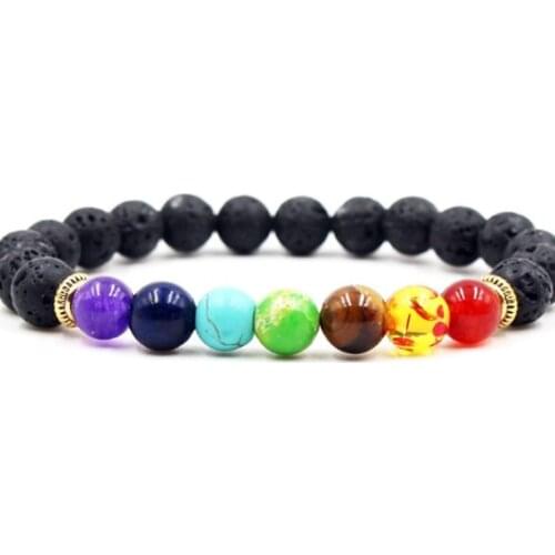 8mm bohemian multicolor Agate beads Chakra Healing Reiki Buddha Yoga Bracelet elastic adjustable Volcanic Stone Bangles cwe