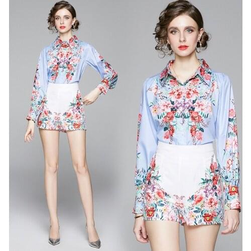 England Style Korean Lantern Sleeve Loose Blouse Shirt Top and Shorts 2 Piece Set Fashion Office Lady Summer Matching Set Outfit