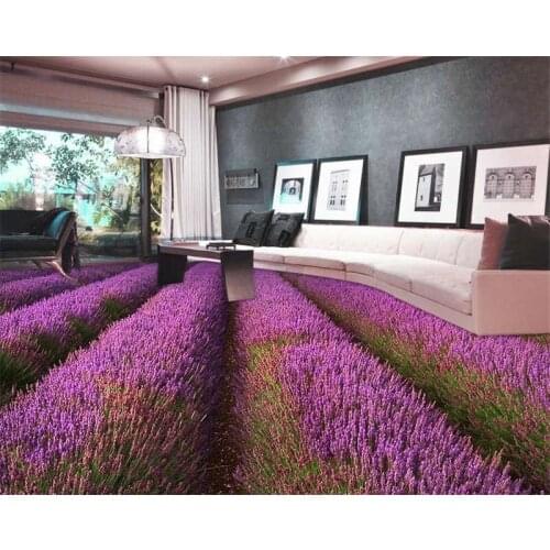 Free shipping 3D Custom Wall Sticker Lavender Field Summer Sunset Bathroom Flooring Painting Photo Wallpaper for Walls 3d