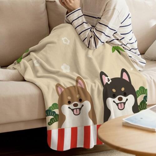 BIGHOUSES Throw Blanket Shiba Dog Couple Funny Cartoon Throw Blanket Cartoon Style Dramatic Gesture Warm Microfiber Blanket