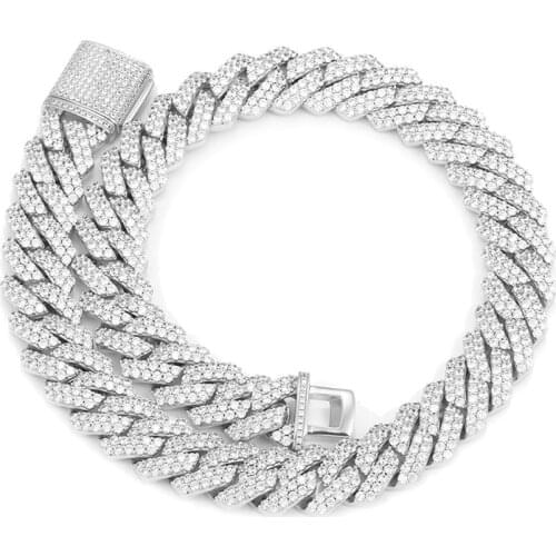 20mm wide S925 Sterling Silver Rhombus Cuban Chain Necklaces Bling Iced Out CZ Zircon Link Chain for Men Hip Hop Rapper jewelry