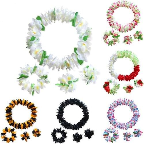 1 Set Hawaiian Beach Party Garlands Hula Costume Necklace Wreath Bracelets for Tropical Wedding Birthday Party Favor Dress