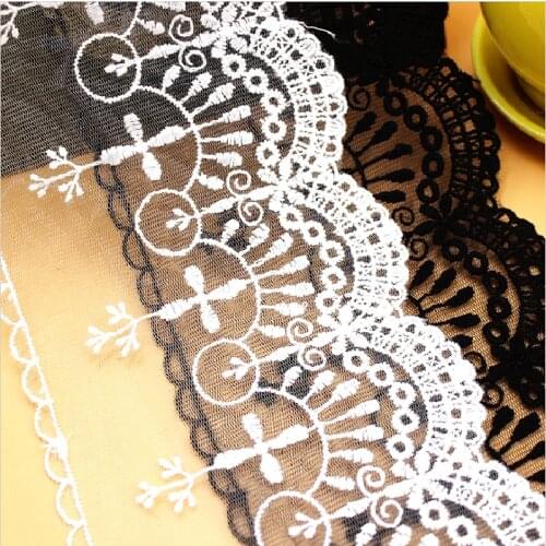 YACKALASI 19 Yds/Lot 100% Cotton Lace Mesh Embroidery Applique Flower Trims Sewing Apparel Lace 11.5cm