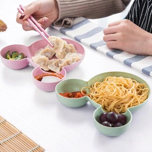 Homie 1pc BPA-free Wheat Baby Bowl Cartoon Children Tableware Wheat Straw Kids Dinner Plate Divided Baby Infant Training Bowl