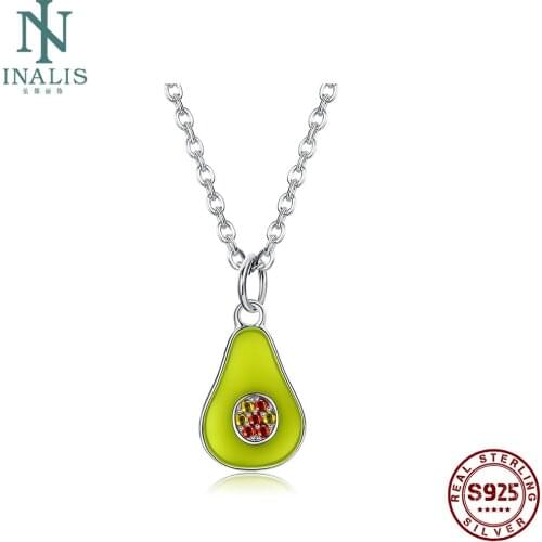 INALIS 100% S925 Sterling Silver Necklace Avocado Cubic Zirconia Necklace For Women Fine Jewelry Best Selling Valentine Day Gift