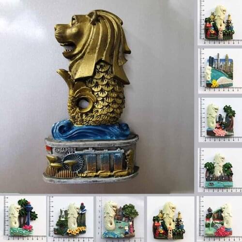 Singapore Fridge Magnet Souvenirs Attractions Punch Merlion 3d Tourist Fluorescent Magnetic Fridge Stickers Collection Gifts