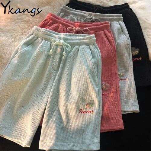 Kawaii Solid Pink Summer 2021 Cartoon Shorts Women Harajuku High Waist Shorts Biker Female Ladies Casual Sports Baggy Hot Pants