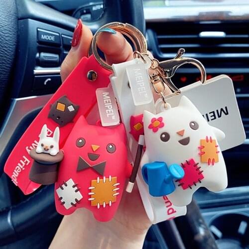Cute Cat Keychain Cartoon Patch Pirate Cat Key Ring Women Couple Bag Car Pendant Key Chains Accessories Gift