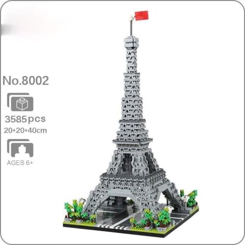 8002 World Architecture Paris Eiffel Tower 3D Model DIY Mini Diamond Blocks Bricks Building Toy for Children Gift no Box