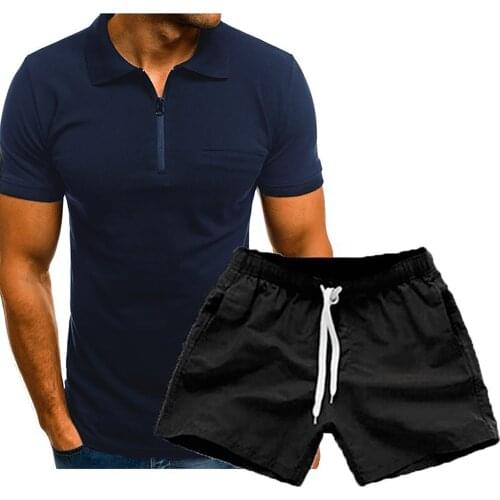 2021 summer new brand mens shirt high-quality ultra-thin breathable casual shirt + five-point pants two-piece sports suit