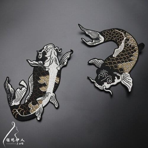 New high quality embroidered patches for clothes such a jack, carp design big pcs sewing patches for clothing