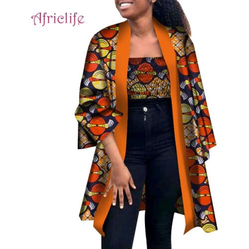 African Womens Dress Mini Elastic Breast Wrapping +Loose Coat Spring Summer Fall Vintage Floral Print Outwears WY8580