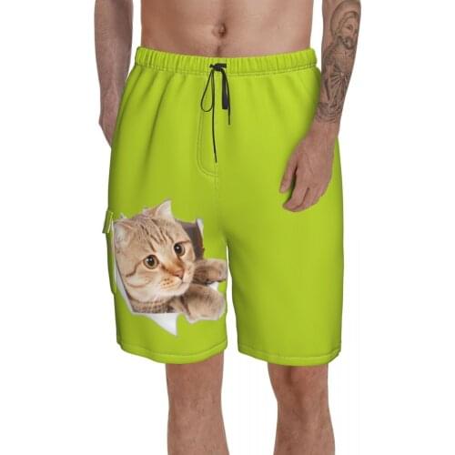 Causal Breathable Quick Dry Funny Novelty cat Printing Loose Australian Sub Fog Cat Hawaii Pants
