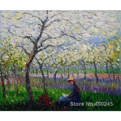 Christmas Gift art on Canvas An Orchard in Spring by Claude Monet Painting High Quality Handmade Trees picture Landscapes Wall