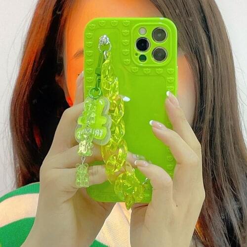Wrist Chain Case for iPhone 12 Pro Max 7 8 XR XS Max SE 20 Silicon Cases Cute Bear Chain Hanging Case for iPhone 11 With Pendant