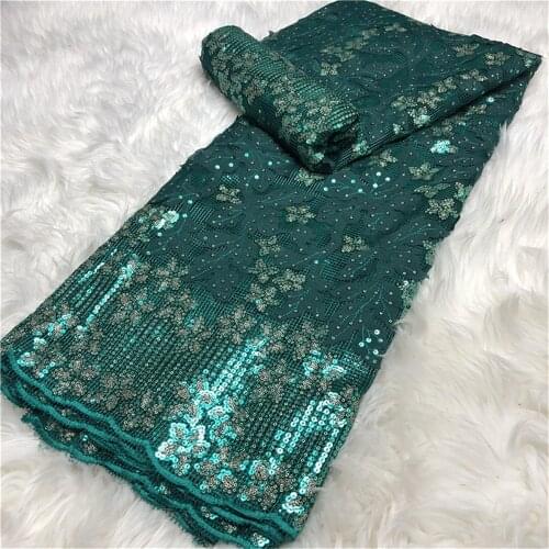 SJ Lace Latest Green African Lace Fabric 2021 High Quality Lace French Milk Silk Lace Fabric With Sequins nigeria party x2-46