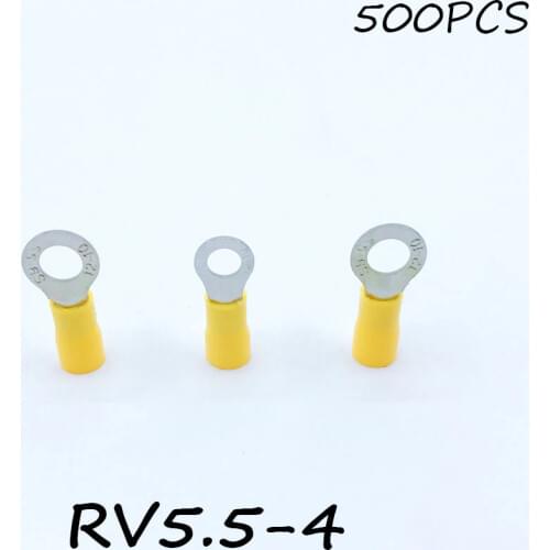 Ring Insulated Connector Terminal Block 500PCS RV5.5-4 Yellow Cable Wire Electrical Crimp Terminator A.W.G 12-10 Cap