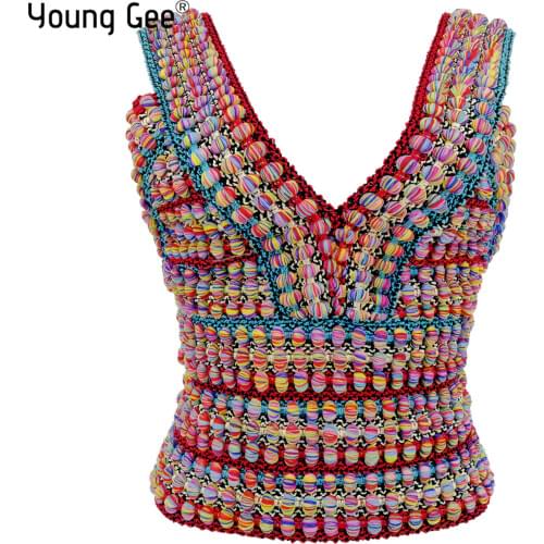 Women Summer National Rainbow Fashion Strap Sleeveless Camisole Tank Top Sexy Bandage High Elastic Slim Crop Tops Streetwear