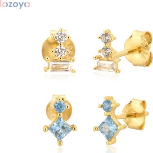 Lozoya 925 Sterling Silver Fashion Women Gold Mini Stud Earring Zircon CZ Luxury Fashion Piercing Pendiente Gift Wedding Jewels