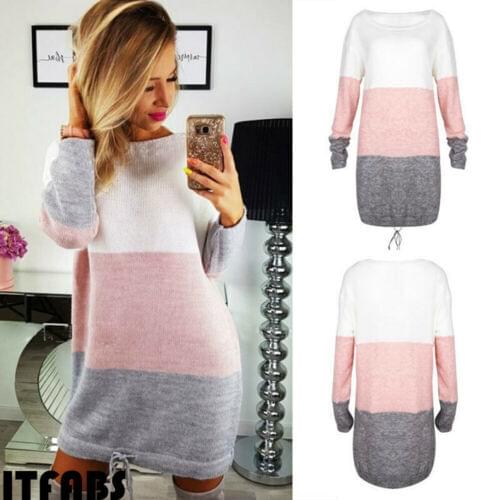 Oversized Women Long Sleeve Knit Cardigan Jumper Tops Loose Casual Sweater Dress