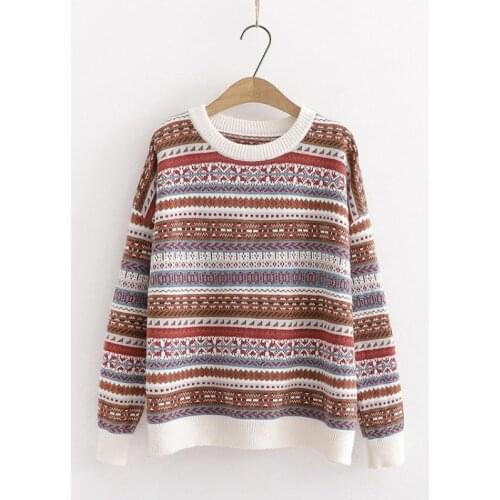 Ladies Striped Round Neck Sweater 2021 Fall Winter Fashion New Loose Long Sleeve Turtleneck Knitted Top Women Casual All-match