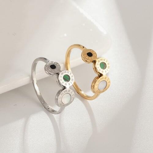 Fashion Simple Roman Malachite Ring Stainless Steel Rose Gold Color Finger Jewelry Rings for Women Luxury Brand Gift