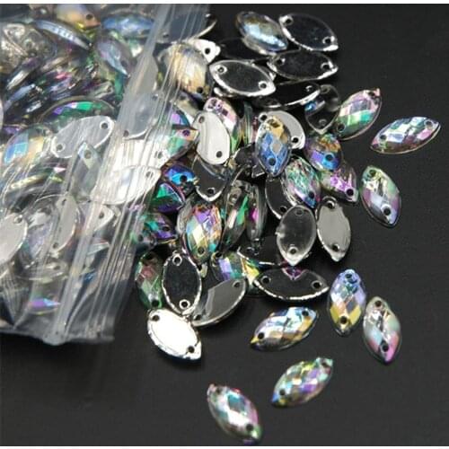 100pcs Marquise Clear ab Crystal Silver Base Sew On Rhinestones Beads Sewing On Horse Eye Stones Two Holes Arts Crafts & Sewing