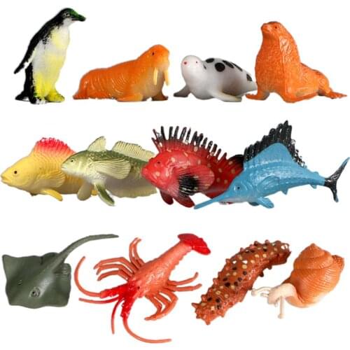 12Pcs Mini Ocean Animal Penguin Starfish PVC Model Figurine Kids Toy Table Decor Kids Educational Toys for Children Gifts