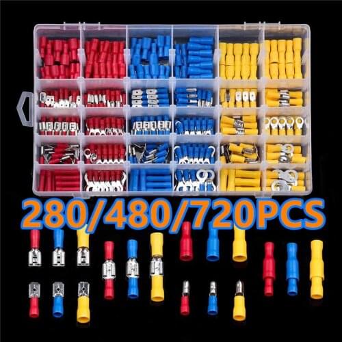 280/480/720PCS Insulated Cable Connector Electrical Wire Assorted Crimp Spade Butt Ring Fork Set Ring Lugs Rolled Terminals Kit