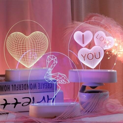 3D Night Lamp Acrylic Desktop Nightlight Romantic Love 3D Lamp Valentines Day Boys And Girls Gift Bedroom Bedside Table Lamp